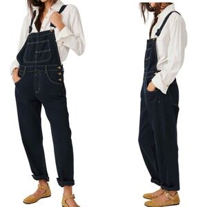 Free People We The Free Ziggy Denim Straight Leg Overalls Size Small